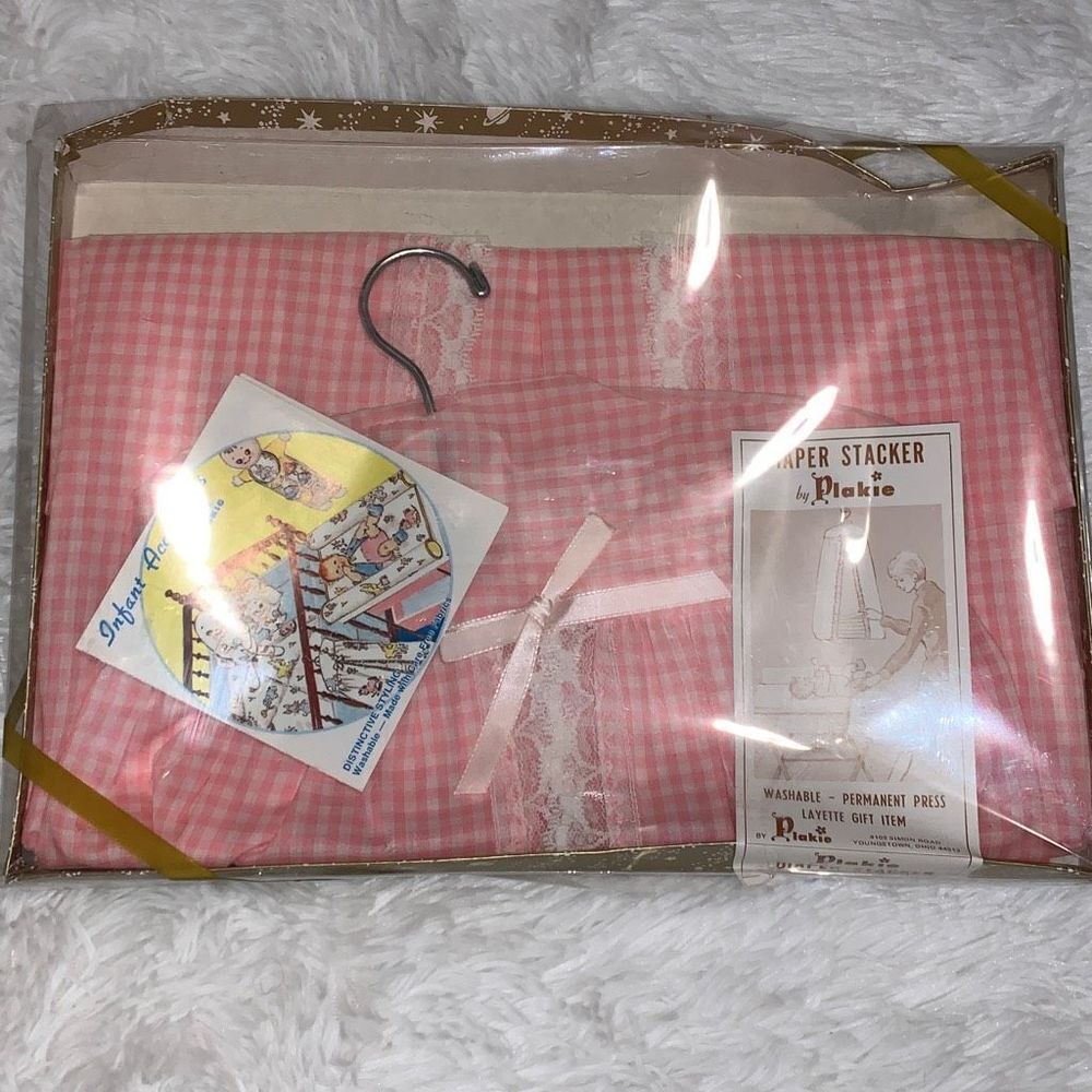 NWT Vintage‎ Pink Gingham Diaper Stacker USA
